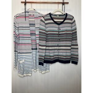 Talbots Cardigan Striped V-Neck Button & Open Layer Topper Lagenlook Bundle Sz M